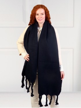 Solid Blanket Scarf W/ Twisted Tassels